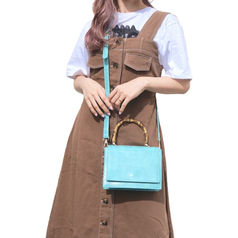 Bamboo Handle Crocodile Touch 2way Bag (light blue) A,D,G レディース