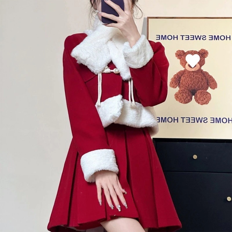 クリスマス 秋冬 セット JK制服 ラシャ クリスマスコスチューム クリスマス コスプレ アウター プリーツスカート 綿を入れる ウォーム パーティー