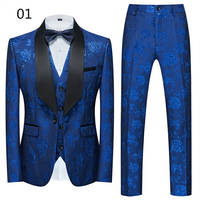 8色入荷 ストライプ　メンズ　スーツ　スーツセット　上下セット セットアップ　3点セット　花柄　タキシード　メンズ タキシード パンツ　演出服 華麗な王族服 王子様 ヨーロッパ風 復古風 コスプレ衣
