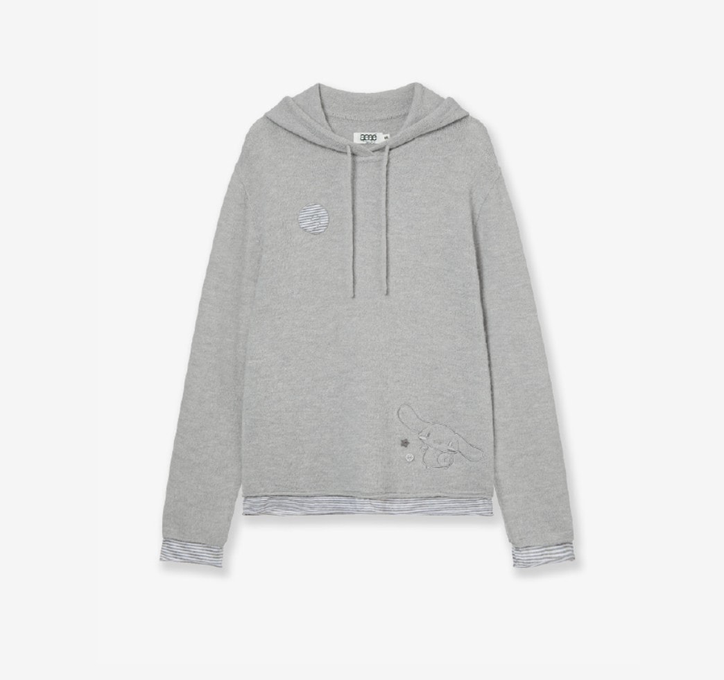 【aeae】 25FW CINNAMOROLL LAYERED SLEEVE HOODIE : LIGHT GREY