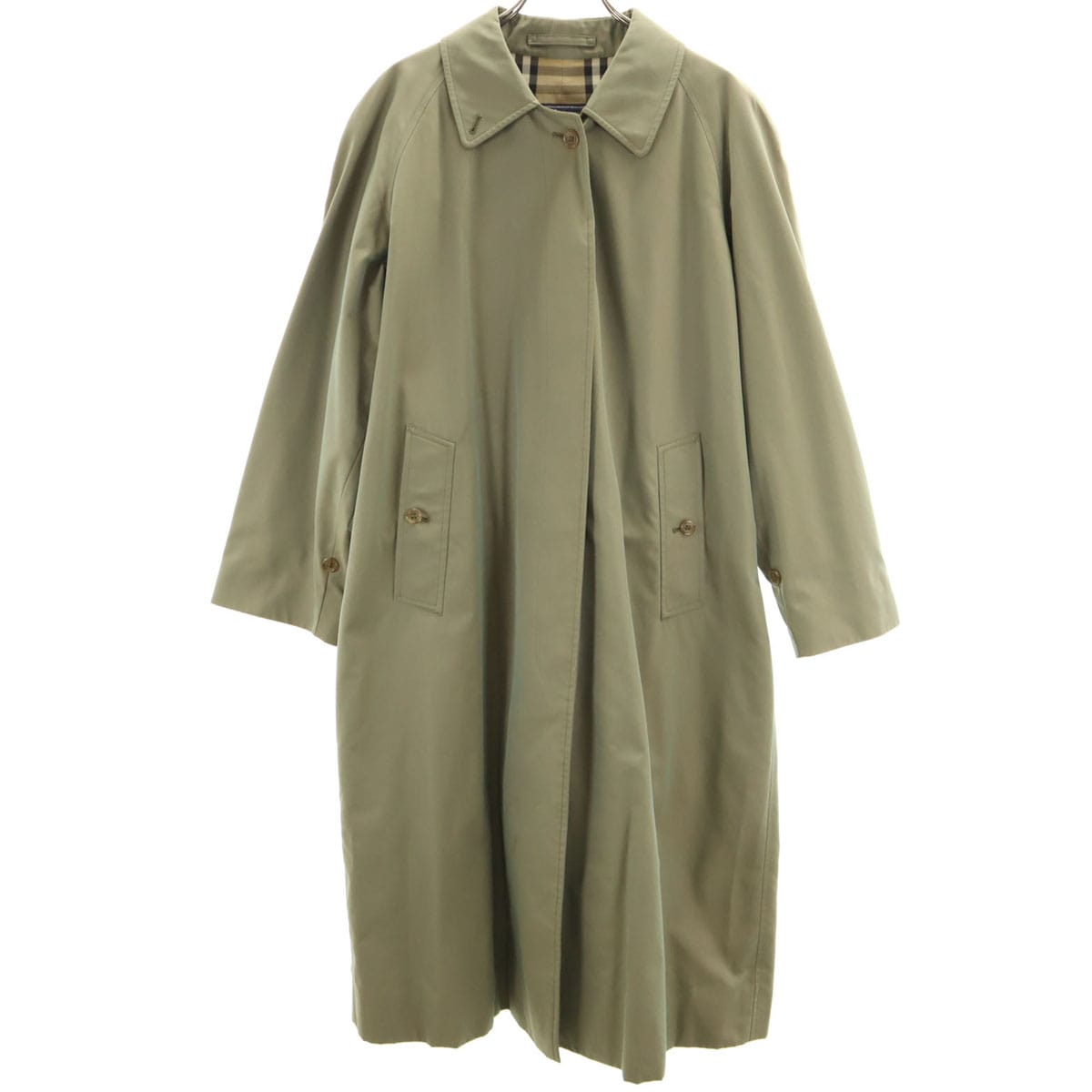 Burberrys バーバリーズ 80s 90s オールド 英国製 玉虫色 ノバチェック柄 ステンカラーコート カーキ レディース 古着