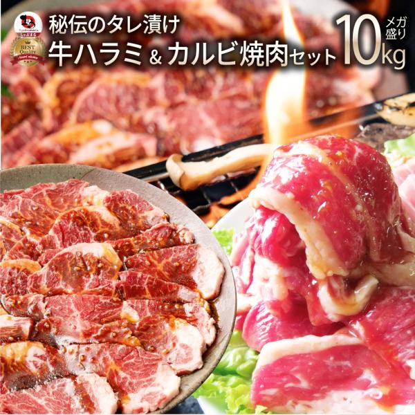 肉 牛肉 タレ漬け 牛ハラミ ＆ 国産牛入り カルビ焼肉 セット 10kg お中元 ギフト 食品 祝い プレゼント BBQ 焼肉 冷凍