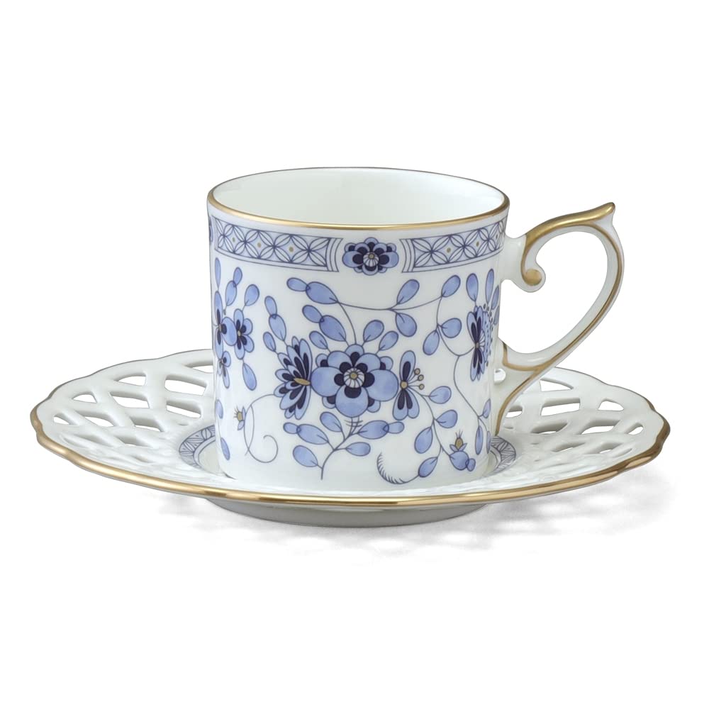 NARUMI(ナルミ) カップ ソーサー ミラノ ブルー 花柄 梅の花 更紗調 メッシュ コーヒーカップ&ソーサー プレゼント 日本製 9682-20893