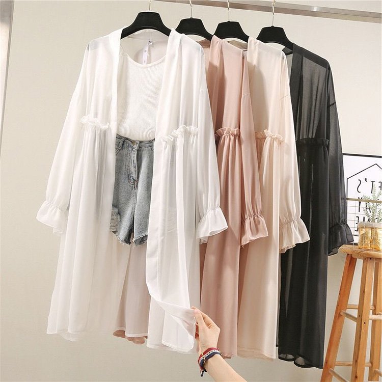 Uvカットカーディガン レディース 春夏 薄手シャツ シフォンカーディガン ロング 長袖ガウン 紫外線カット ブラウス