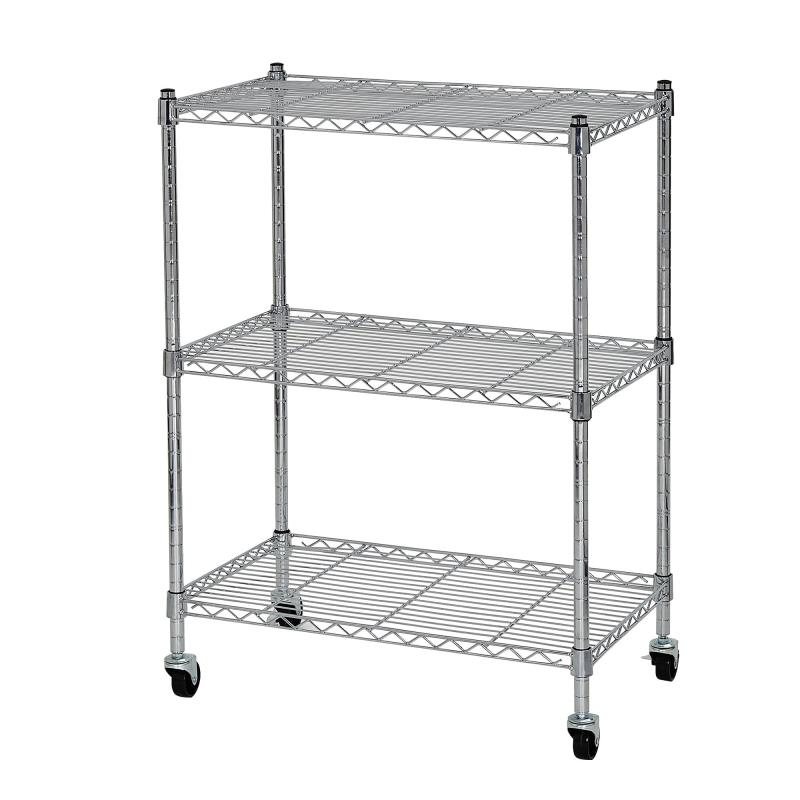 VECELO スチールラック 収納棚 ラック 3段 幅60x奥行35x高さ83.5cm 各棚板耐荷重50KG キャスター付き 棚 メタルラック キッチンラック クロムメッキ 防錆加工 業務用 リビング