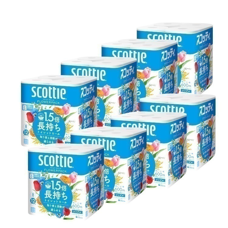 トイレットペーパー スコッティ フラワーパック シングル 1.5倍長持ち 75m 8ロール8セット メガ割