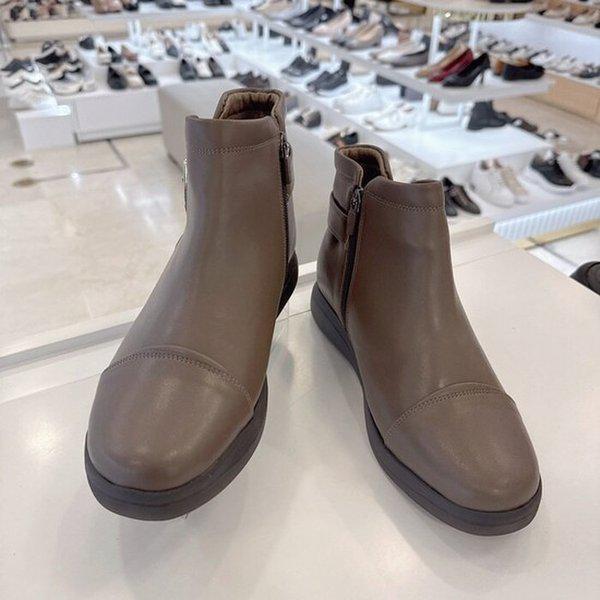 女性バックル装飾モールドチャンクファーアンクルブーツ 322614 SF ダークベージュ