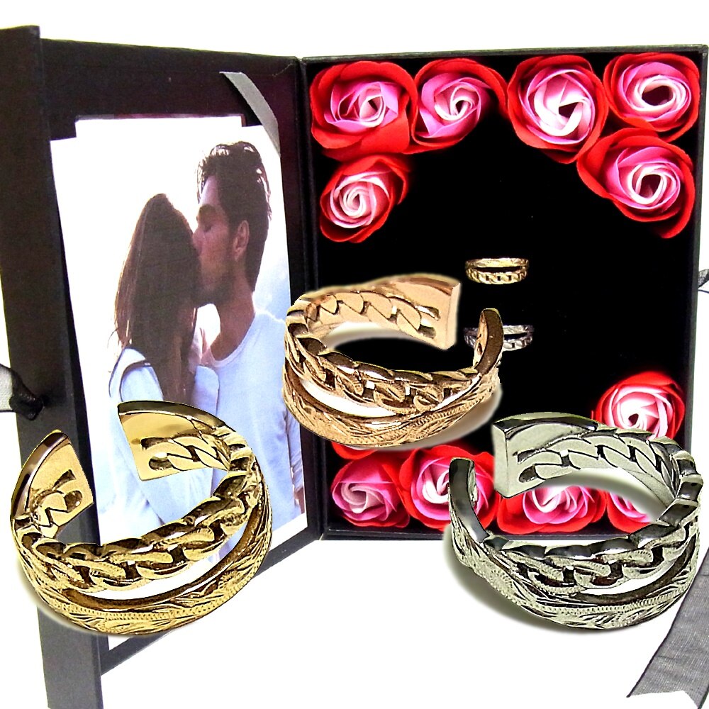 ペアリング ペアハワイアンジュエリー 指輪 2連リング風 チェーン プレート 金属アレルギー対応 9,956円