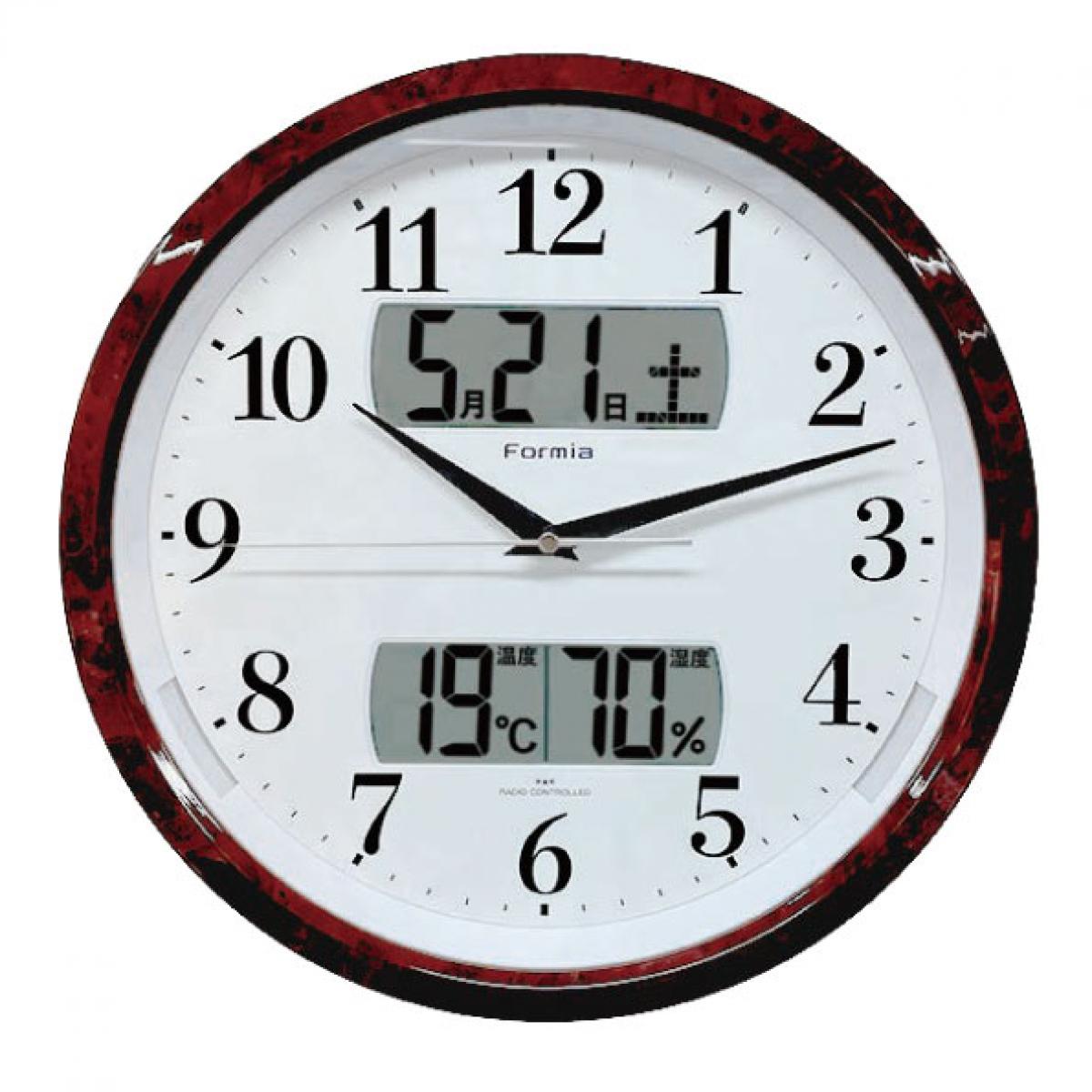 夜間自動点灯電波時計 フォルミア HWC-016W-BR ブラウン　壁掛け 電波時計 温度 湿度 カレンダー 乾電池式 保土ヶ谷電子販売