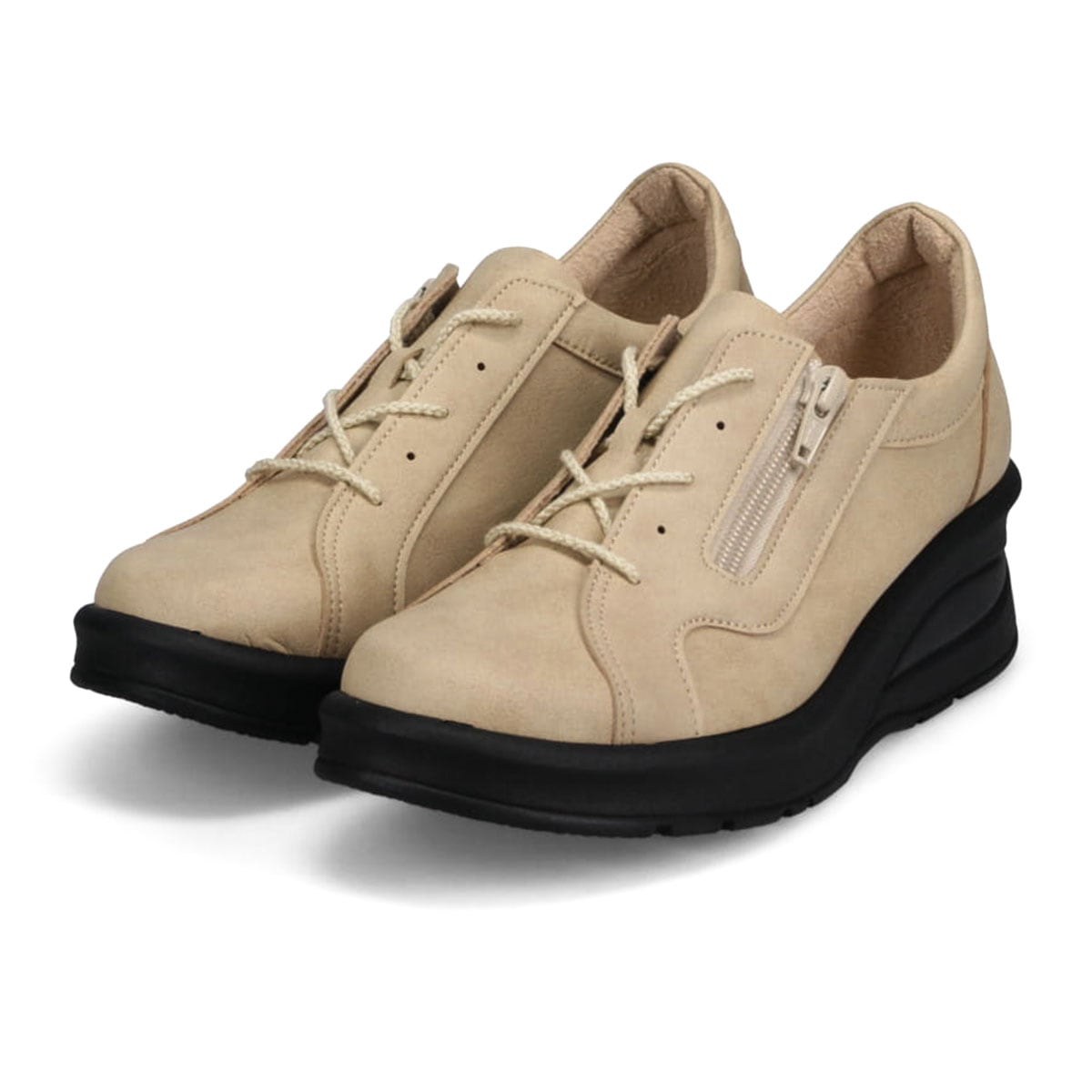 レースアップシューズ レディース サイドファスナー 履きやすい ウェッジソール 5.5cm カジュアルシューズ 婦人靴 スニーカー 日本製 アーチコンシェル 69201