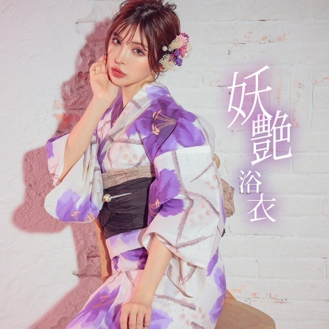 ゆかた 花柄 2点セット 浴衣 ギャル 兵児帯 浴衣セット 百合 パープル ホワイト 帯 レトロ キャバ 女性 和装 和服 上品 激安 安い 可愛い セット 妖艶 大人 高校生 女の子 レディー