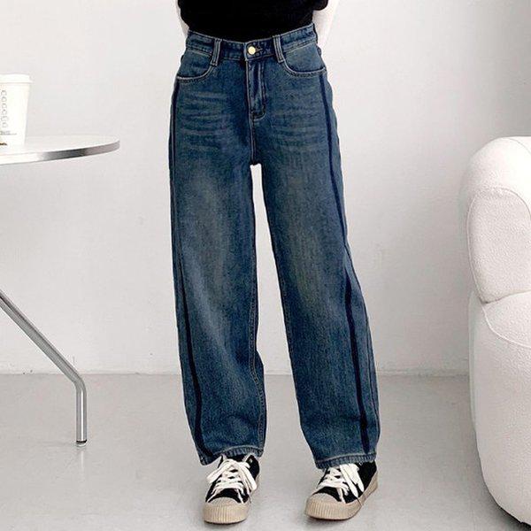 Hスタイル(JN)9620ブルー裏起毛バンディングデニムセミバギー 冬 女性 裏起毛ジーンズ デニムパンツ ウエストバンディング