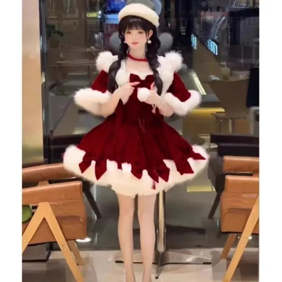 ロリータ サンタマント 25大人気急速発送無料 服 デート ドレスセットクリスマス ふわふわ 服