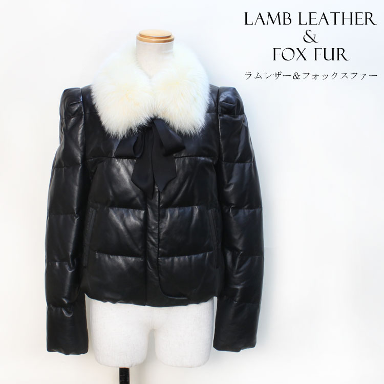 ラム レザー ショート丈 2way ジャケット フォックス ファー 襟 ブラック 送料無料 レディース ギフト プレゼント