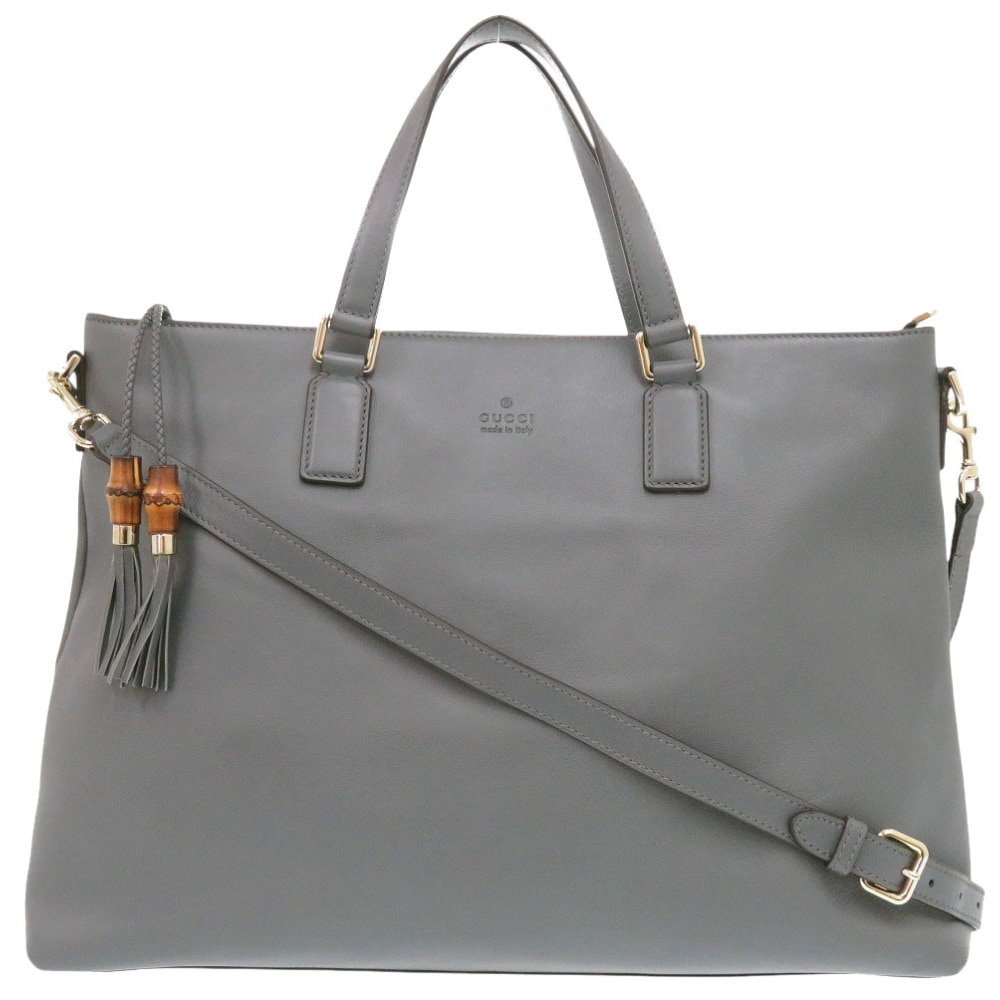 美品 バンブー 365345 トートバッグ レザー グレー 0835【中古】 レディース