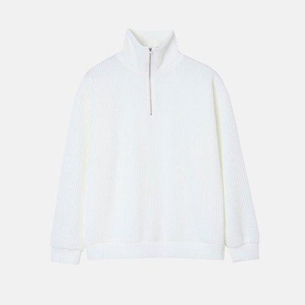 メンズ デイリー ハーフジップ ハイネック 長袖ニット RB-KN-Q002-アイボリー