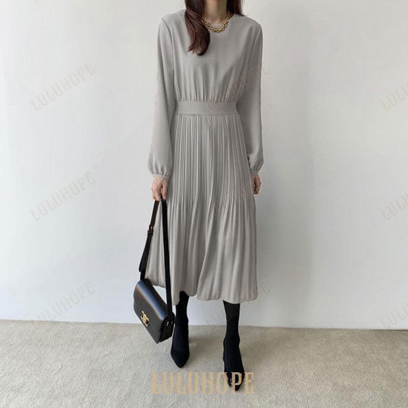 卒業式 母 服装 服 ワンピース レディース プリーツワンピース 長袖 卒業式 入学式 通勤 ロング丈 Aラインワンピース 着痩せ フォーマルワンピース 春 女子会