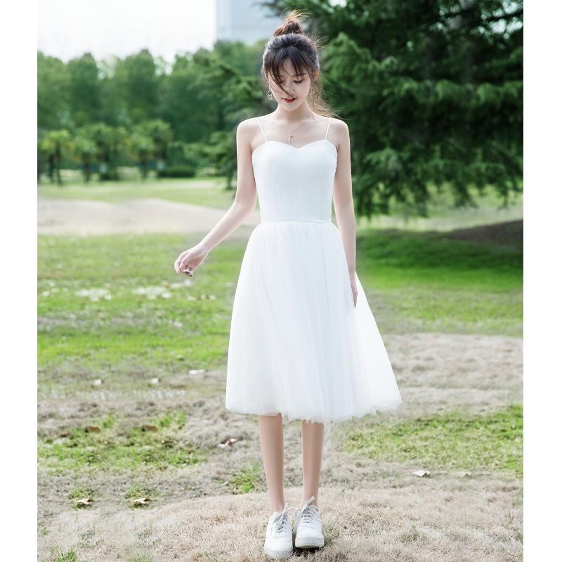 ウェディングドレス ミディアム/マキシ丈 二次会 結婚式 ブライダル チュール キャミソール 前撮り 旅行挙式 花嫁 リゾートウエディング 記念撮影 夏 シンプル