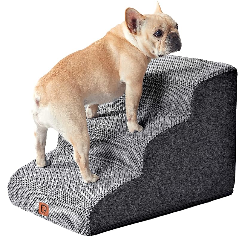EHEYCIGA 犬階段 3段 グレー ペットステップ ドッグステップ ペット階段 犬用階段 滑り止め付き 洗える カバー取り外し（3段，グレー）