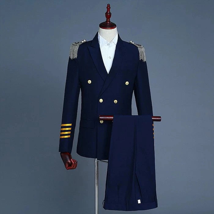 限定SALE!ハロウィン コスプレ 衣装 パイロット メンズ 制服 操縦士 変装 仮装 スーツ セットアップ 上下2点セット 男性 礼装 写真 撮影 ステージ衣装 礼服 キラキラ 舞台 結婚式 司会者