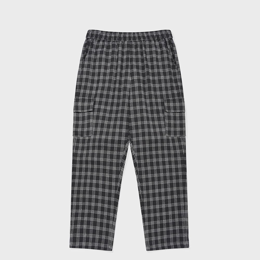 SP ALTERNATE CHECKED WIDE CARGO PANTS-BLACK