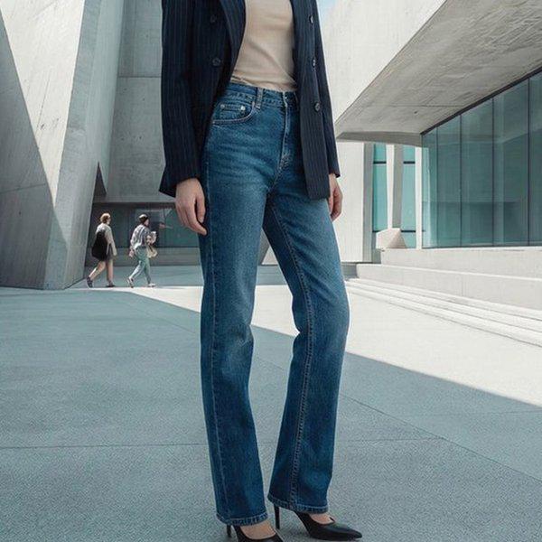 Hスタイル(MIZ)1591ストレートスリムフィットデニムパンツ 春 女性 デニムパンツ バンディングパンツ ジーンズ スリム ストレートパンツ