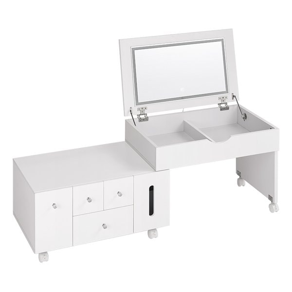 伸縮式コスメワゴン 約 幅67～122.5×奥行42.5×高さ46/85cm ホワイト 15,843円