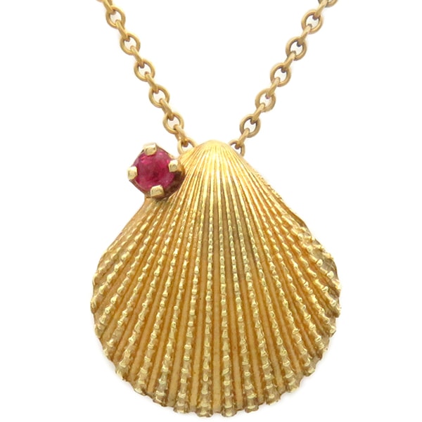 ティファニー Tiffany & Co ネックレス シェルモチーフ ルビー K18YG イエローゴールド 18K 750 18金 1Pルビー 【中古】