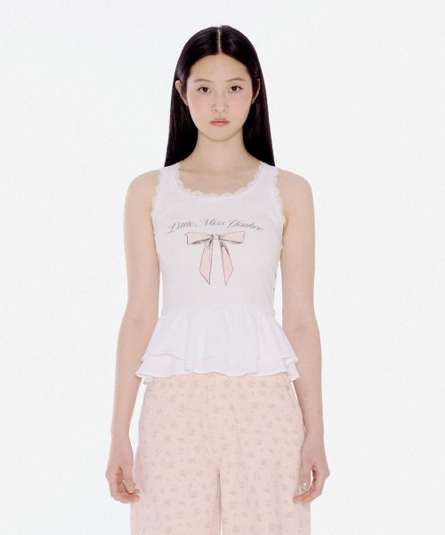 YOUHEE RIBBON RUFFLE SLEEVELESS WHITE YHSLEB007WT