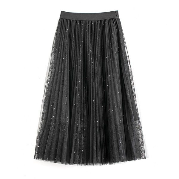 スパンコール付きブラックガーゼスカート