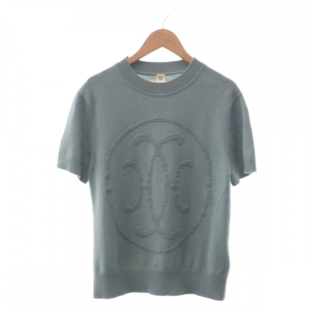 【Aランク】 Hリフト 半袖ニット トップス 2H2663D1 半袖Ｔシャツ カシミヤ Bleu Lichen 40 レディース【ISEYA】