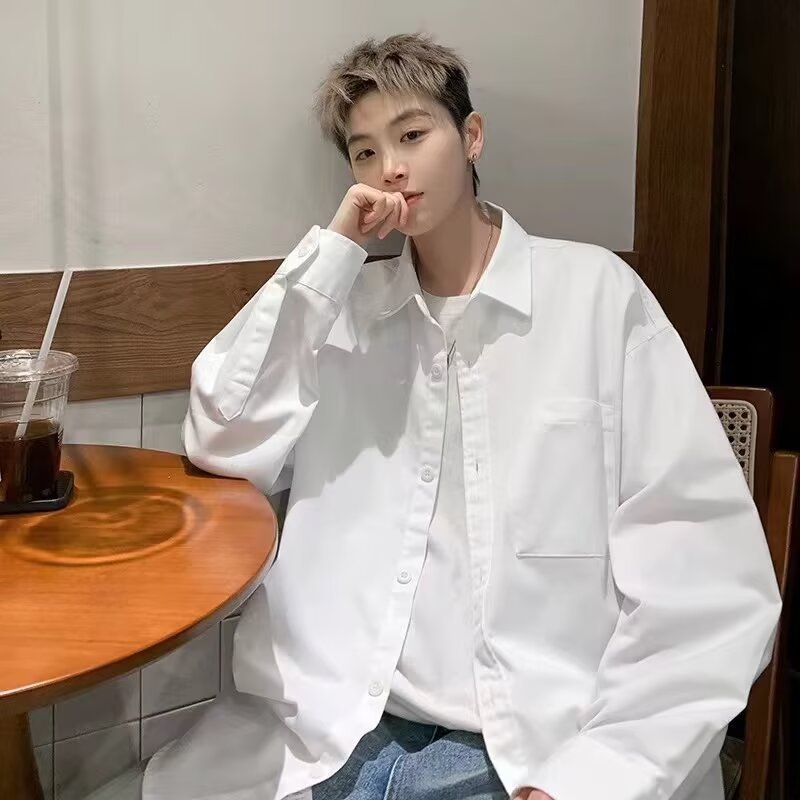 クリーンフィット白シャツメンズ春秋パンツ和風シティボーイハンサム長袖シャツジャケット