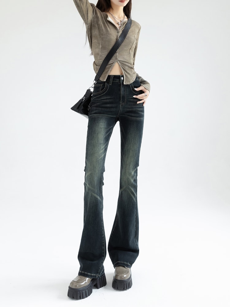 フレアパンツ ハイウエスト 細身 レディースパンツ 新作 2023 秋 アメカジ プラス ロングパンツ トールジーンズ