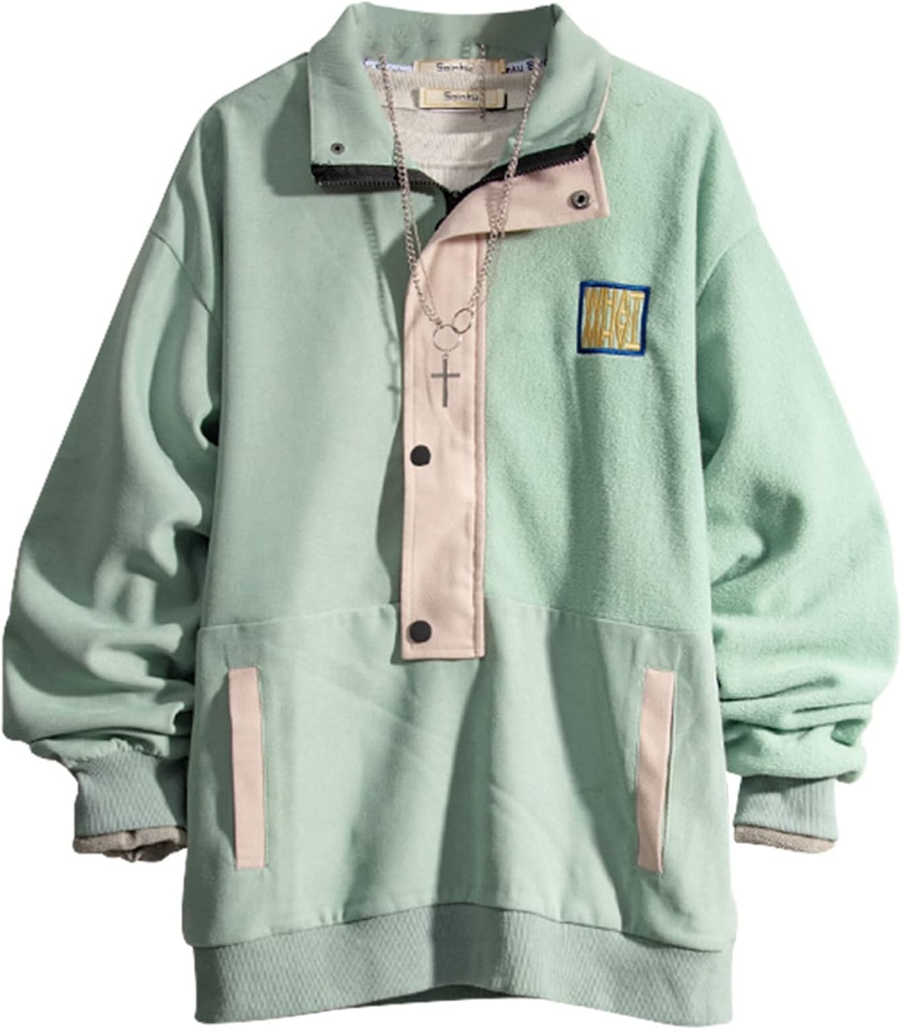 パーカー トレーナー 男性 ポロシャツ 折り襟 切り替え 春秋 長袖 カジュアル シンプル クール 丈長め オーバーサイズ 体型パカー 秋服 プルオーバー コンフォート 柔らかい ファッション 通気性