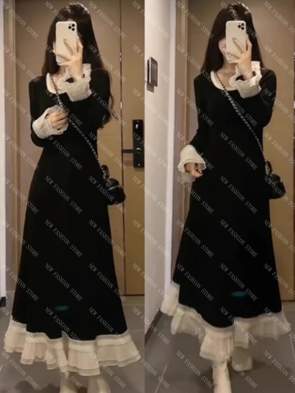 オーバーサイズのフレンチワンピース女性の秋冬ベーススカート-86