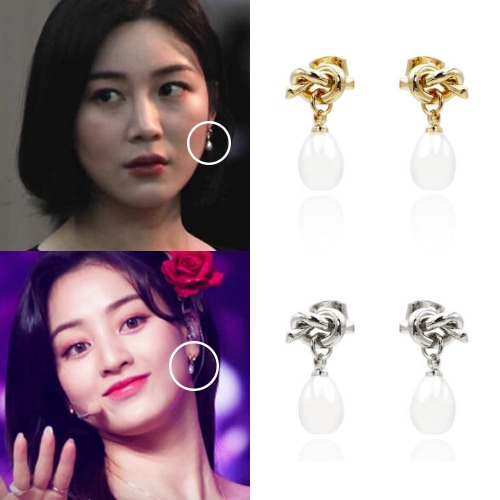 [TWICEジヒョITZYリアイダイン着用] PEARL AND KNOTS EARRINGSSNSで人気韓国の人気芸能人着用韓国の女性アイドルアクセサリーデイリーアクセサリー