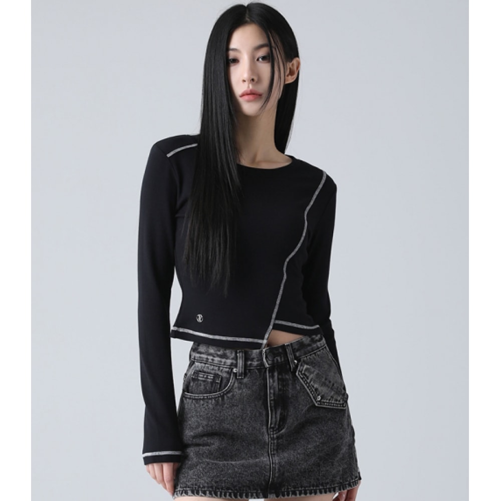 AVANDRESS サンスアンバランスラインステッチロングスリーブブラック