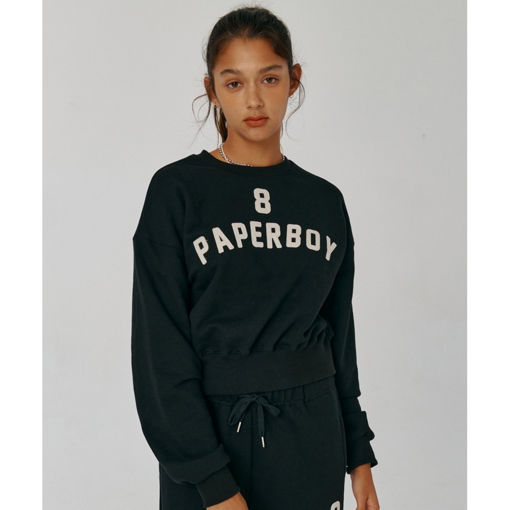 PAPERBOY クロップドアップリケ 83 スウェットシャツ-ブラック