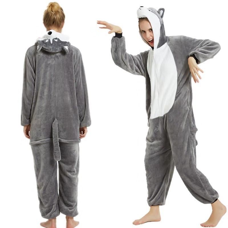 色ハスキー漫画ワンピースパジャマ男女ホームウェア秋冬フランネル男女 パジャマ 着ぐるみ可愛い キャラクターパジャマ恐竜動物 可愛い 部屋着フランネル モコモコ 恐竜 怪獣 動物 ハロウィーン 春夏秋冬