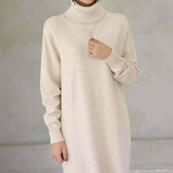 アレッソ ルーズフィット タートルネック ロング ニット ワンピース