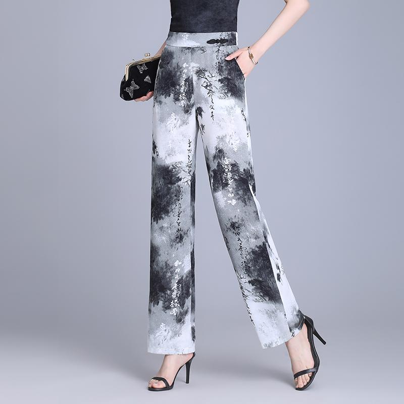 レディース ファッション おしゃれ 上品 シンプル チャイナ風 カジュアル パンツ 夏 薄手 涼しい 涼しい プリント ひんやり 涼しい 快適 パンツ ハイウエスト パンツ スリム ストレート パンツ