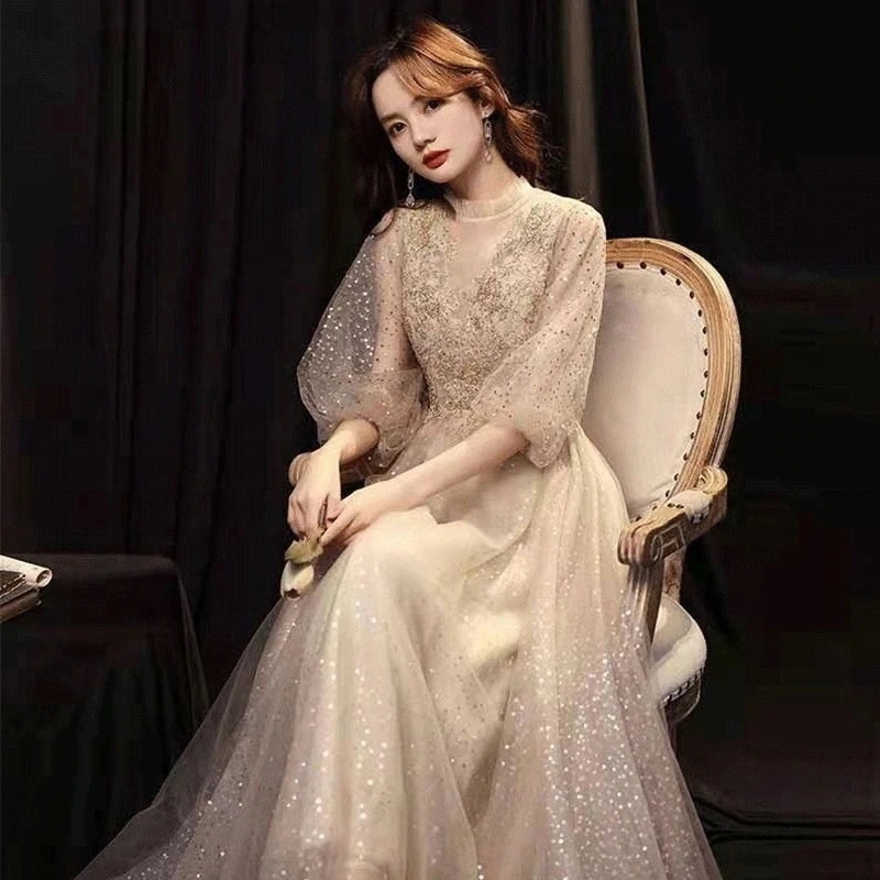 作高級感結婚式ワンピース花嫁ロングドレスドレスウェディングドレス司会成人式同窓会演奏会発表会卒業式パーティードレスワンピース