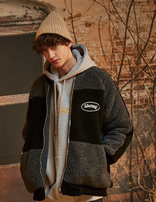 [LIBERTENG]韓国ファッション/ヘビーフリースジャケットブラック /ユニセックス/ ペアルック/