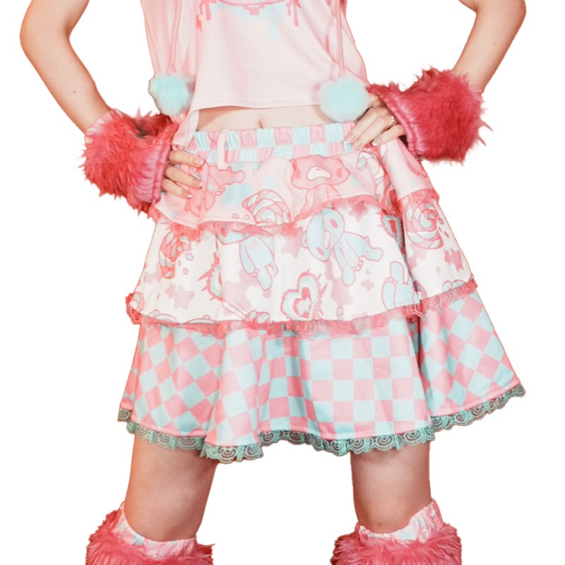 Gloomy x Sophie Powers Candy スカート ミニ丈 ファッション 原宿系 病みかわいい 派手カワ ピンク/ミント jr-gsp-sk-04