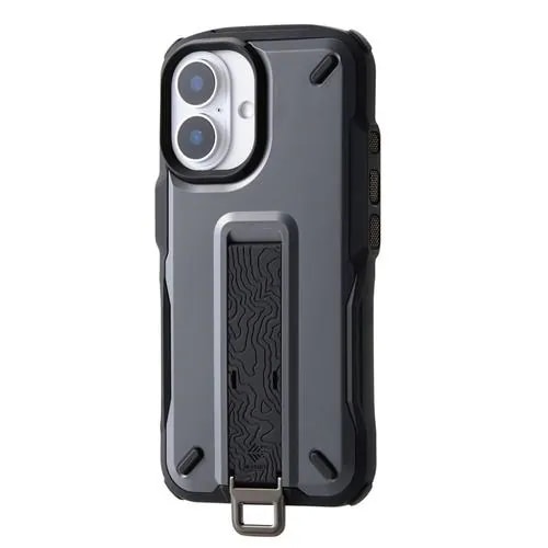 エレコム PM-A24ANESTGY iPhone 16 ケース ハイブリッドカバー 専用ホルダー付 グレー