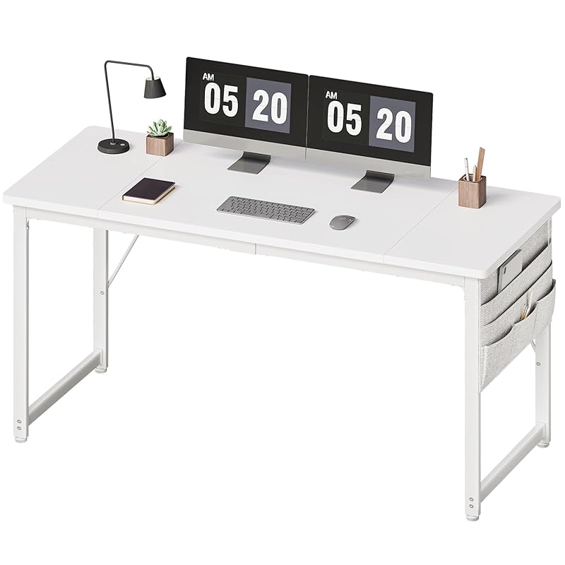 YeTom 机 デスク パソコンデスク pcデスク 幅140*奥行60cm つくえ 収納袋付き勉強机 フック付き学習机 組立簡単 テレワーク ホワイト