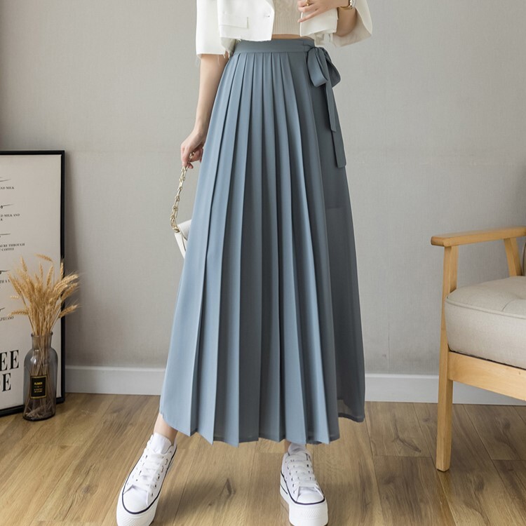 ワイドパンツ シフォン ラップスカート ボトムス パンツ ズボン プリーツスカート 膝下 ロング ロング丈 フレア Aライン シフォン ウエストリボン 透け感 薄手 かわいい 大人可愛い きれいめ