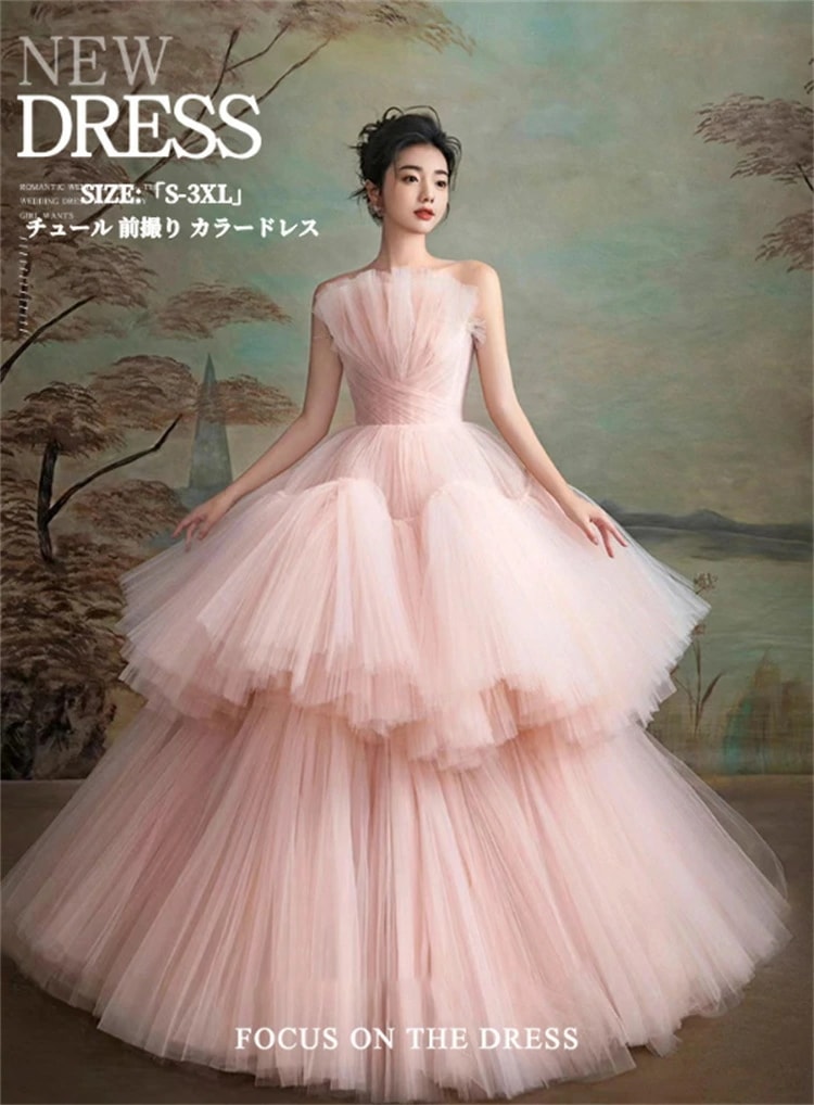 今だけ！カラードレス 演奏会 姫系風 高級感 パーティードレス ウェディングドレス チュール ワンピース 結婚式ドレス 前撮り ウェディング撮影 ロングドレス きれいめ 二次会 披露宴 発表会 舞台用