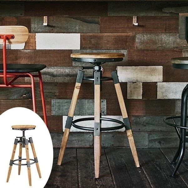 スツール ハイタイプ 円型 天然木 座面高70－78.5cm