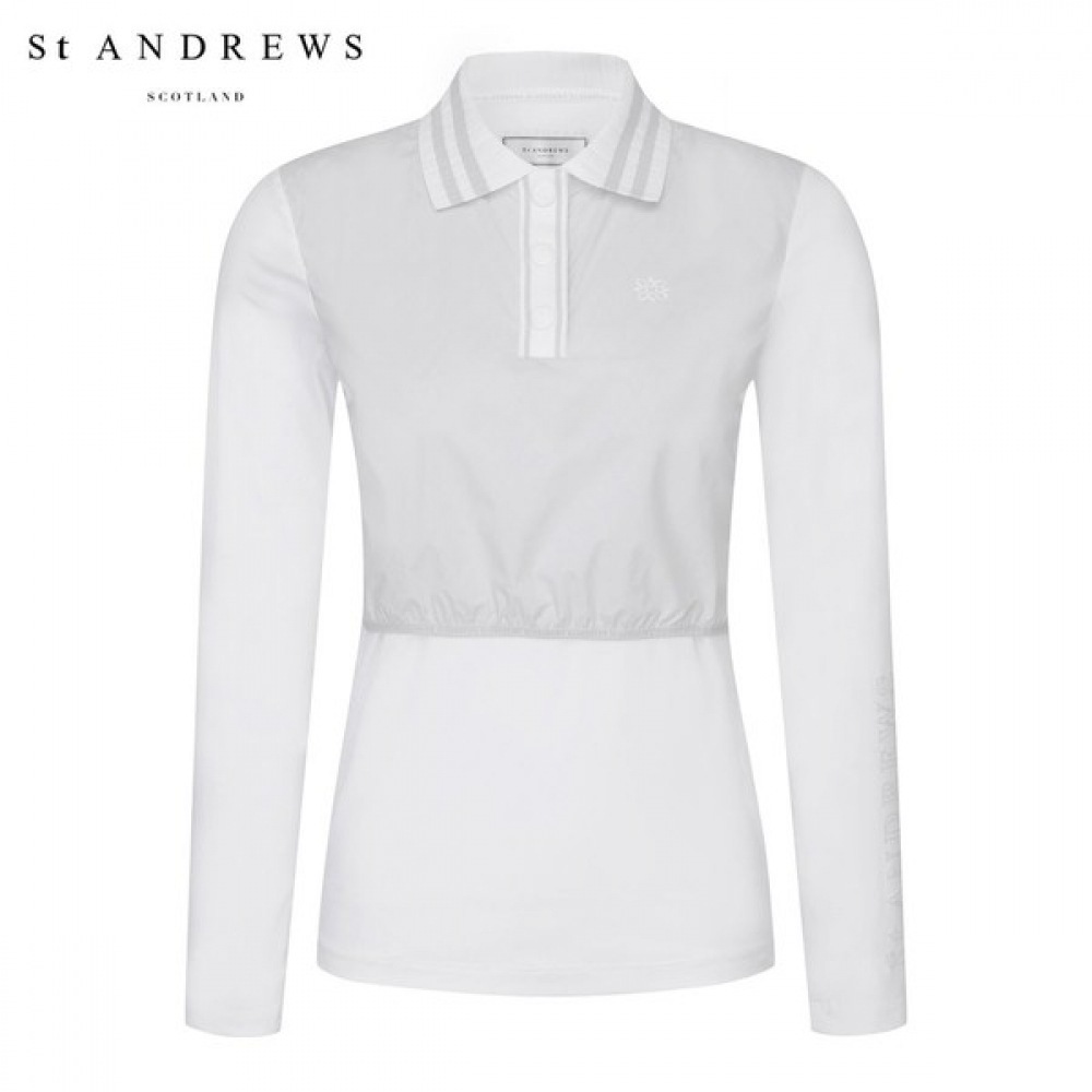 [St Andrews] 女性用ニット襟機能性織り長袖Tシャツ